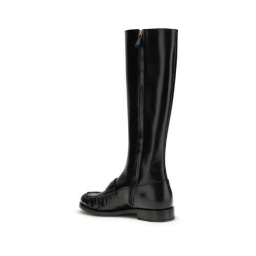10099935.jpeg Prada Black Calf Leather Bos Taurus Flat Boots