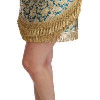 Dolce & Gabbana sinine kõrge vöökohaga žakaarseelik narmaste ja kuldsete detailidega