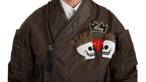 Dolce & Gabbana pruun bomber-jakk kolju ja krooni logoga