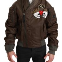Dolce & Gabbana pruun bomber-jakk kolju ja krooni logoga