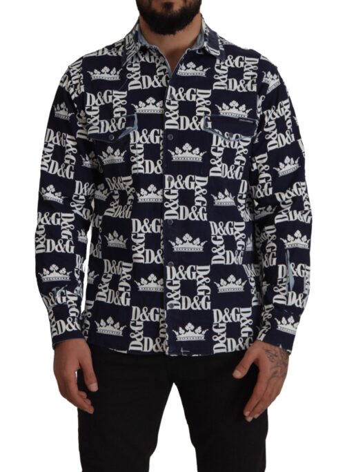 Dolce & Gabbana Sinine vabaaja särk DG Crown Logo