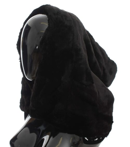 306445.jpg Dolce & Gabbana Black Weasel Fur Crochet Hood Scarf Hat