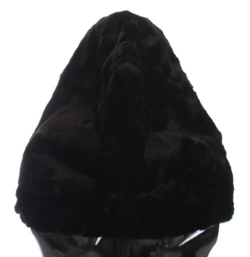 306446.jpg Dolce & Gabbana Black Weasel Fur Crochet Hood Scarf Hat