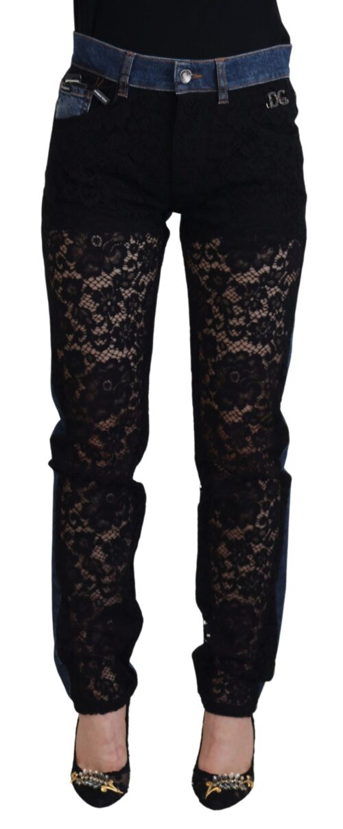 Dolce & Gabbana mustad skinny teksad Floral Lace Front