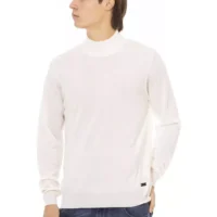 Baldinini Trend Valge Meeste Kõrge Kaelusega Džemper