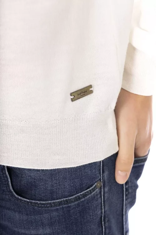 Baldinini Trend Valge Meeste Kõrge Kaelusega Džemper