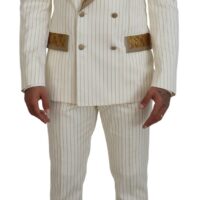 Dolce & Gabbana Off White ja kuldse triibuga slim fit smokingukomplekt