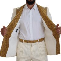 Dolce & Gabbana Off White ja kuldse triibuga slim fit smokingukomplekt