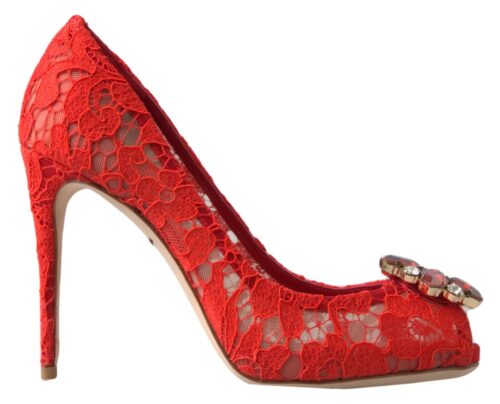 4294997.jpg Dolce & Gabbana Red Taormina Lace Crystal Heels Pumps Shoes