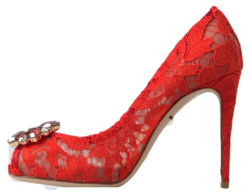 4294998.jpg Dolce & Gabbana Red Taormina Lace Crystal Heels Pumps Shoes