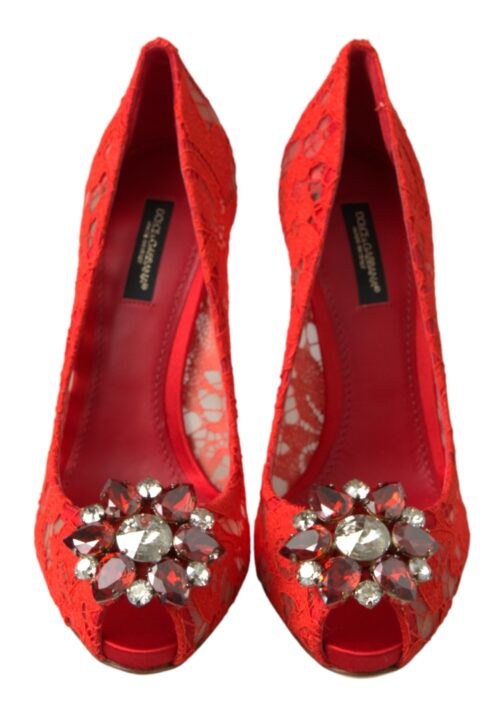 Untitled design - 187 Dolce & Gabbana Red Taormina Lace Crystal Heels Pumps Shoes
