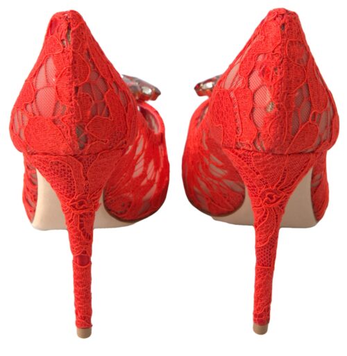 4295002.jpg Dolce & Gabbana Red Taormina Lace Crystal Heels Pumps Shoes