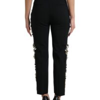Dolce & Gabbana Mustad lilleaplikatsioonidega kõrge vöökohaga kitsenevad püksid