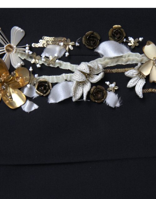 Dolce & Gabbana Mustad lilleaplikatsioonidega kõrge vöökohaga kitsenevad püksid