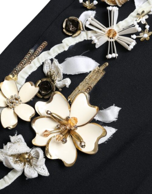 Dolce & Gabbana Mustad lilleaplikatsioonidega kõrge vöökohaga kitsenevad püksid