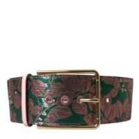 Dolce & Gabbana Multicolor Floral Jacquard Lurex Gold Buckle Belt