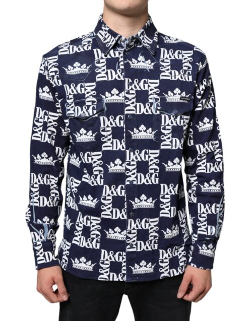 Dolce & Gabbana Sinine Crown logo print slim fit särk