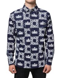 Dolce & Gabbana Sinine Crown logo print slim fit särk