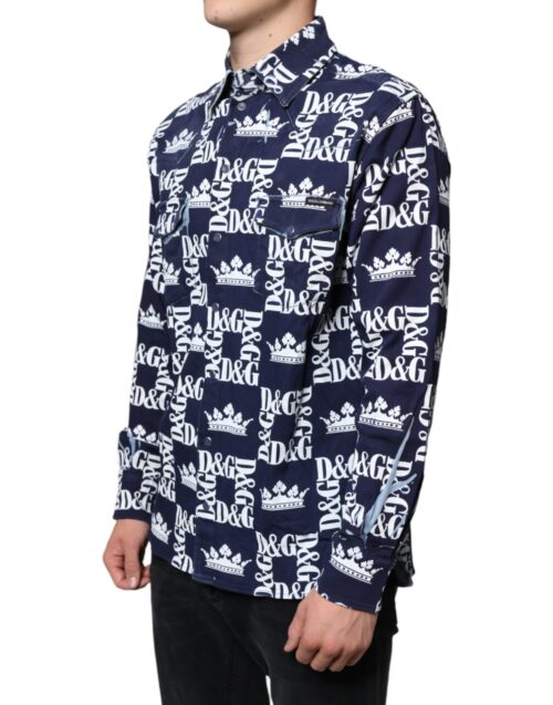 Dolce & Gabbana Sinine Crown logo print slim fit särk