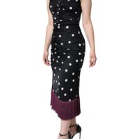 Dolce & Gabbana must siidist täpiline narmastega V-kaelusega midikleit