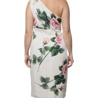 Dolce & Gabbana valge lillemustriga ühe õlaga midikleit