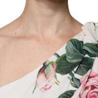 Dolce & Gabbana valge lillemustriga ühe õlaga midikleit