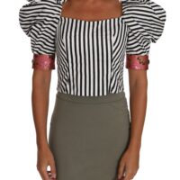 Dolce & Gabbana valge-must triibuline lühike topp puhvis varrukatega