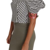 Dolce & Gabbana valge-must triibuline lühike topp puhvis varrukatega