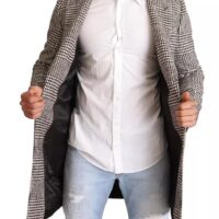 Dolce & Gabbana Gray Check Plaid Long Trench Coat Jacket