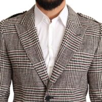 Dolce & Gabbana Gray Check Plaid Long Trench Coat Jacket