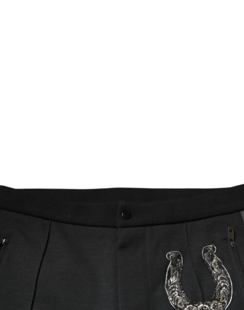Dolce & Gabbana Mustad Slim Fit püksid hobuseraua kaunistusega