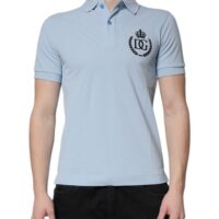 Dolce & Gabbana Sky Blue Cotton Crown Collared Polo T-shirt