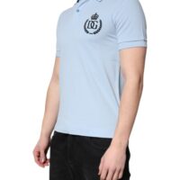 Dolce & Gabbana Sky Blue Cotton Crown Collared Polo T-shirt