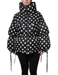 Dolce & Gabbana Black White Polka Dot Full Zip Puffer Jacket