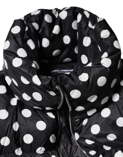 Dolce & Gabbana Black White Polka Dot Full Zip Puffer Jacket