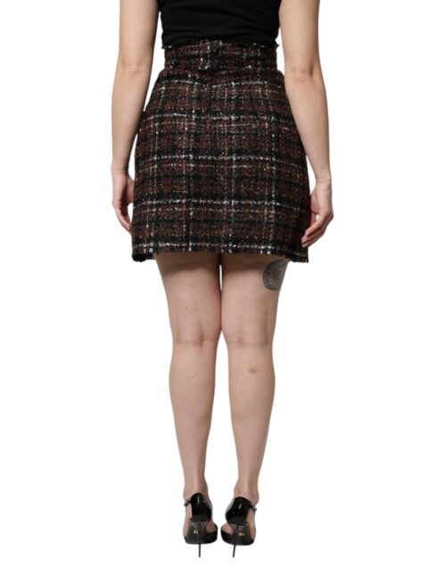 Dolce & Gabbana Mitmevärviline kõrge vöökohaga tartaanmustriga tweed miniseelik