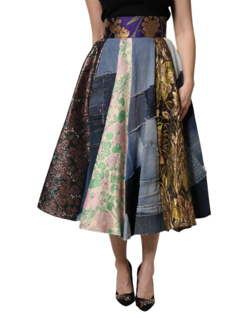 6856146-1.jpeg Dolce & Gabbana Mitmevärviline patchwork kõrge pihaga midiseelik