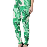Dolce & Gabbana White Green Leaf High Waist Pants