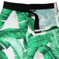 Dolce & Gabbana White Green Leaf High Waist Pants