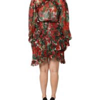 Dolce & Gabbana mitmevärviline volangidega lillemustriline pikkade varrukatega kleit