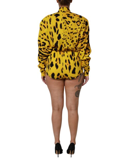 Dolce & Gabbana Kollane leopardimustriline jumpsuit-kleit pikkade varrukatega