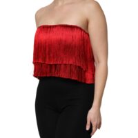 Dolce & Gabbana punane siidist õlapaelteta narmastega lühike torutopp