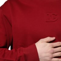 Dolce & Gabbana punane reljeefse logoga puuvillane ümmarguse kaelusega sviiter