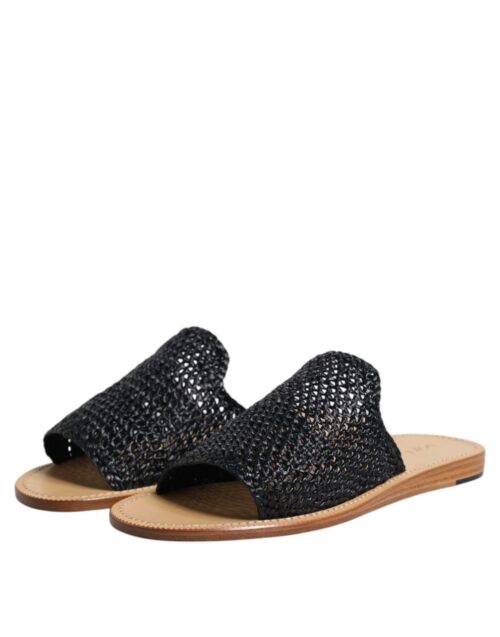 7560675.jpeg Dolce & Gabbana mustad monokroomsed punutud raffia plätud