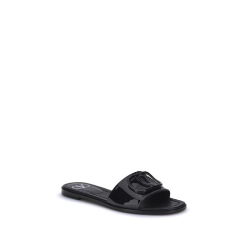 Valentino Garavani Black Calf Leather Bos Taurus Flat Sandals