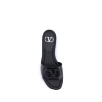 Valentino Garavani Black Calf Leather Bos Taurus Flat Sandals
