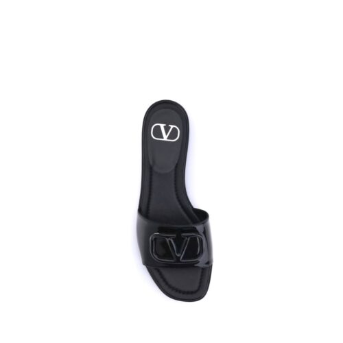Valentino Garavani Black Calf Leather Bos Taurus Flat Sandals