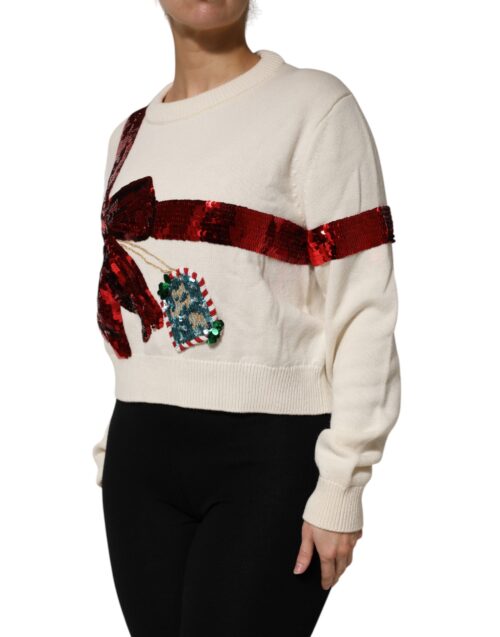 Dolce & Gabbana valge litritega ümmarguse kaelusega pullover
