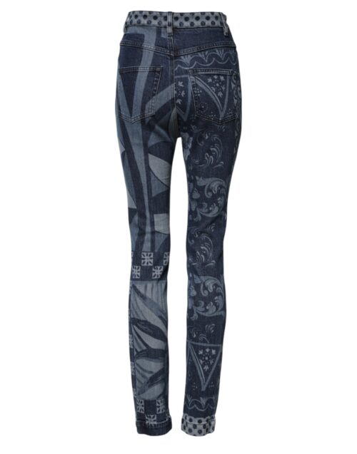 Dolce & Gabbana sinised graafilise mustriga puuvillased skinny teksad