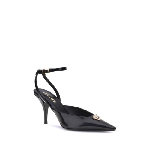 Versace Black Calf Leather Bos Taurus High Heel Pumps